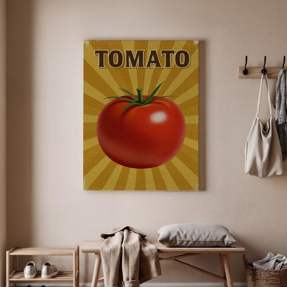 Vintage Tomato Art Retro Poster Kitchen Wall Decor Food Illustration Print Vegetable