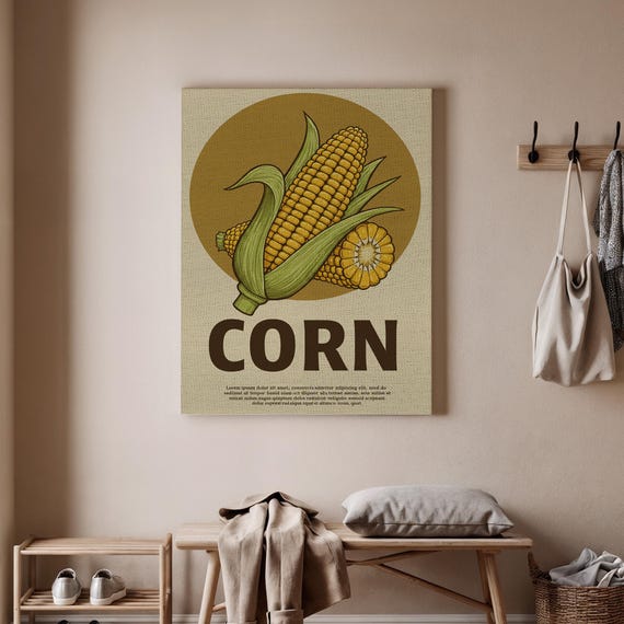 Vintage Corn Art Poster Retro Agriculture Print Farm Decor Illustration Rustic Home Farmhouse Wall
