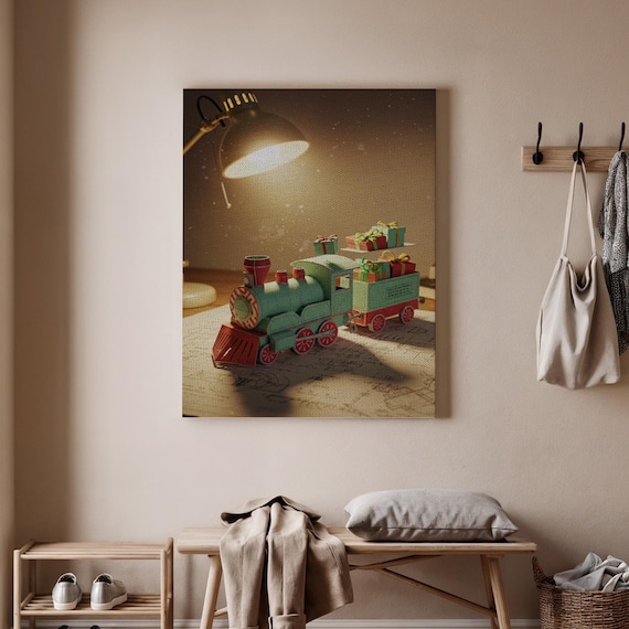 Christmas Toy Train Gifts Under Warm Lamplight Holiday Poster