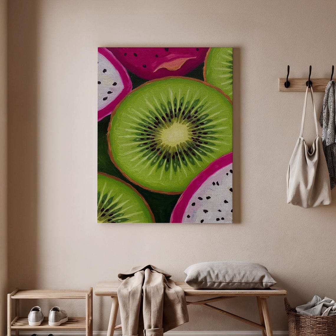 Vibrant Fruit Art Kiwi And Dragon Painting Colorful Wall Tropical Nature Botanical Decor