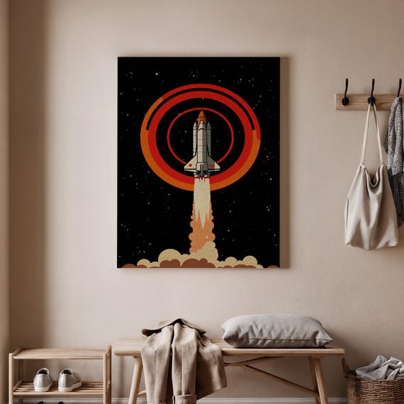 Retro Space Shuttle Art Vintage Rocket Poster Outer Wall Decor Astronaut Adventure Canvas Cosmic Print
