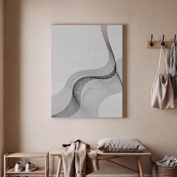 Abstract Black And White Line Art Canvas Minimalist Curves Waves Illustration Modern Wall Decor For Living Room Or Office