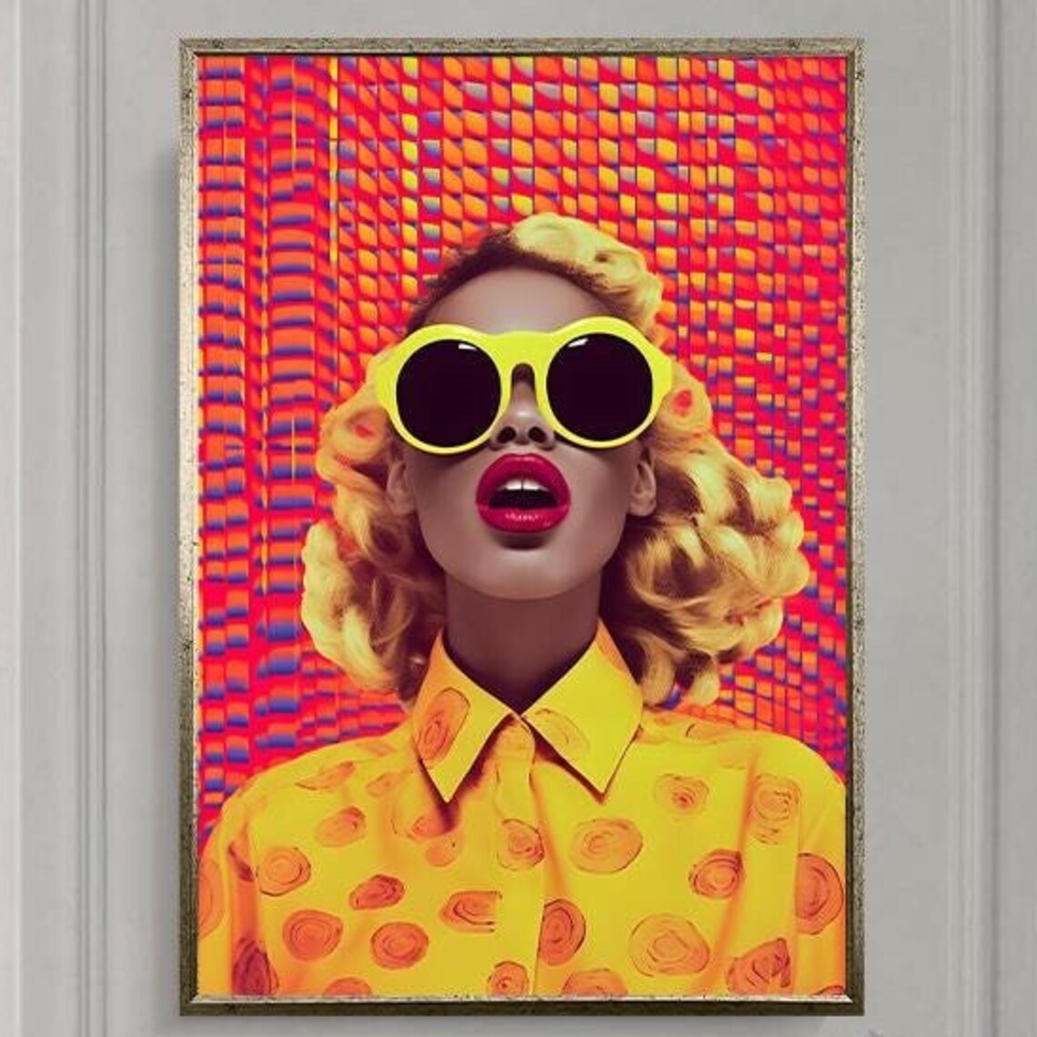 Pop Art Blonde Woman in Oversized Yellow Sunglasses Retro Poster