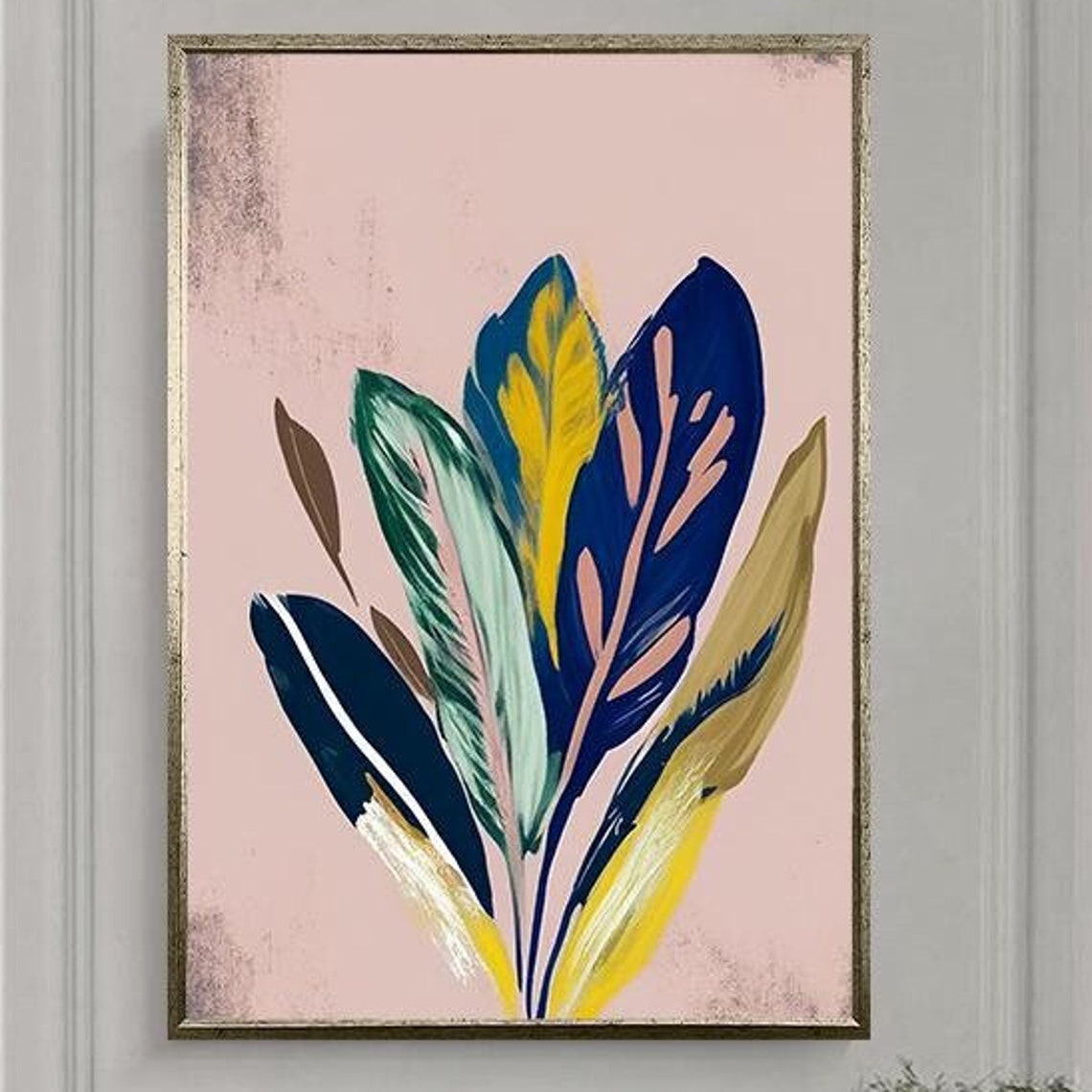 Bold Painted Leaves on Blush Pink Modern Botanical Art Poster