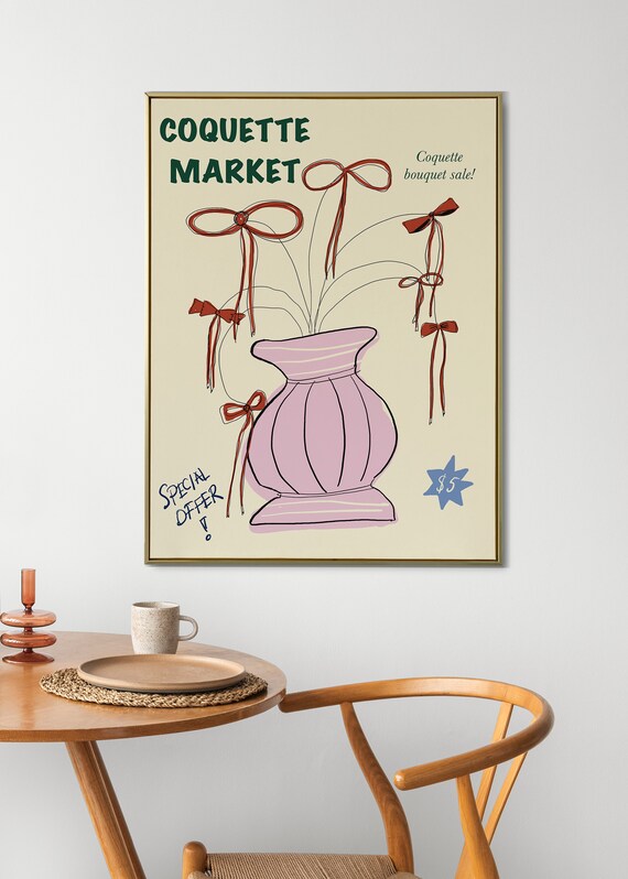 Coquette Market Red Bow Bouquet Pink Vase Special Offer Poster