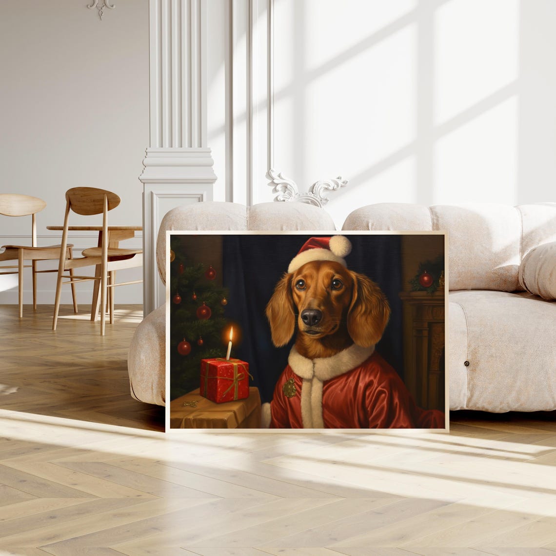 Christmas Dog Painting Vintage Christmas Decor Winter Art Pet Oil Painting Dog Portrait Holiday Rustic Christmas Wall Art Dog - Image 3