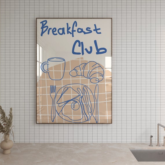 Breakfast Club Print Coffee Egg French Croissant Wall Art Aesthetic Kitchen Decor Cute Cooking Art Kitchen Wall Art Prints Chef