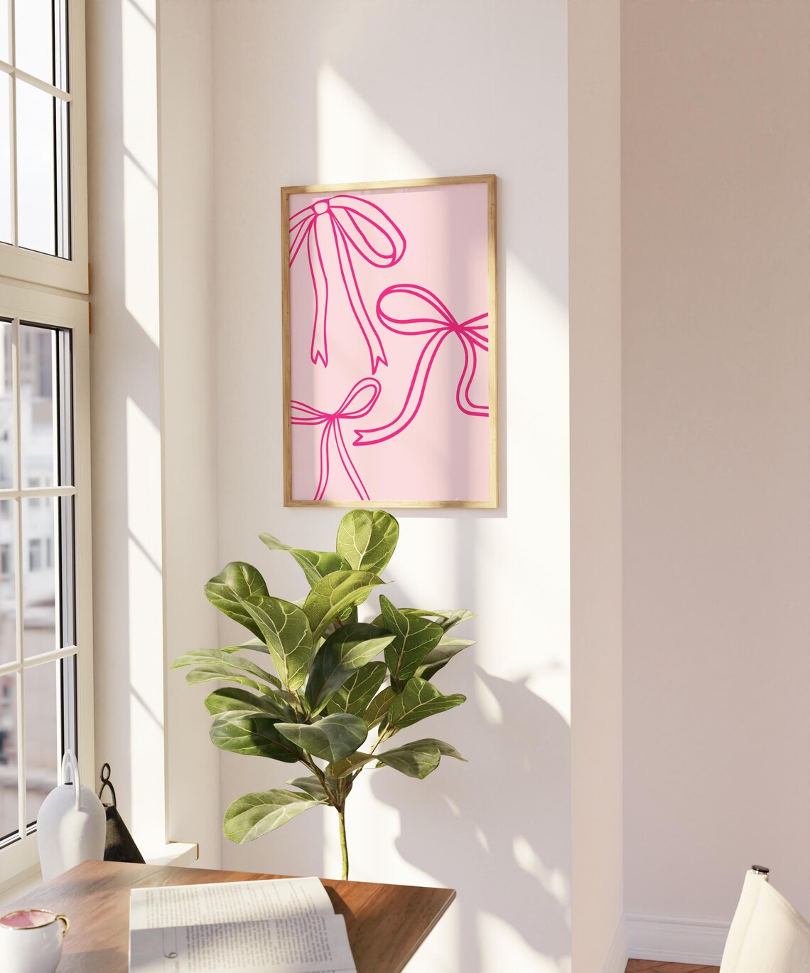 Pink Line Drawn Ribbon Bows Minimalist Coquette Feminine Poster - Image 2