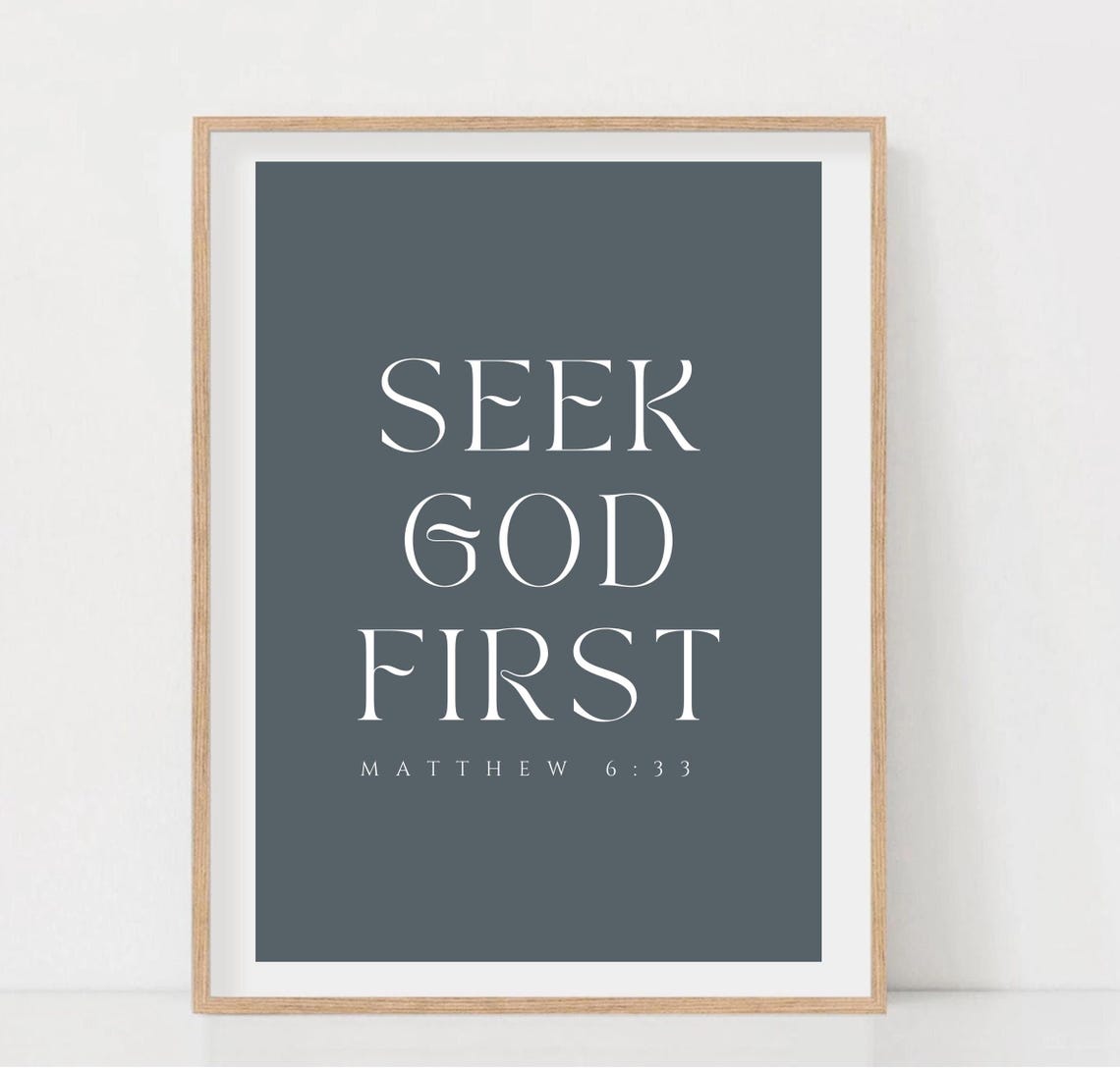 Seek God First Matthew 633 Charcoal Minimalist Christian Verse Poster - Image 3