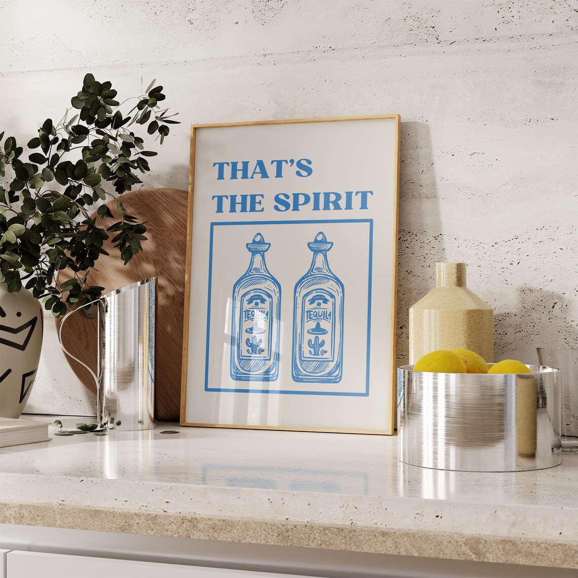 Thats The Spirit Blue Tequila Bottles Retro Bar Cart Cheers Poster - Image 3