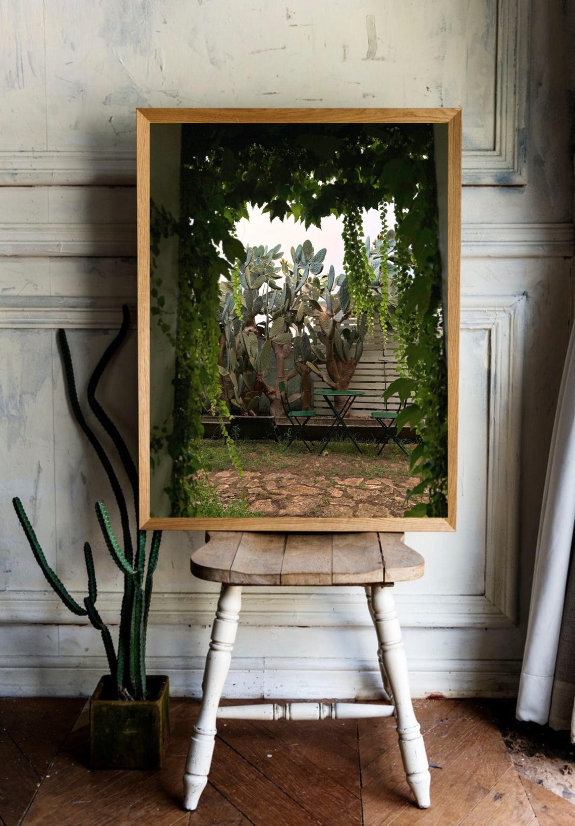 Italian Garden Courtyard With Cactus And Vine Arch Photography Poster - Image 2