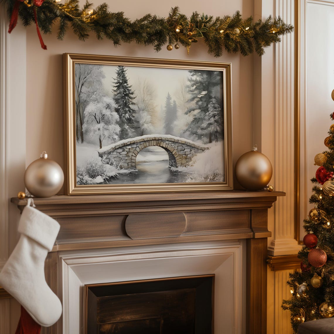 Vintage Farmhouse Winter Print Christmas Wall Decor Holiday Farmhouse Vintage Christmas Painting Farmhouse Decor Snowy Landscape Print - Image 5