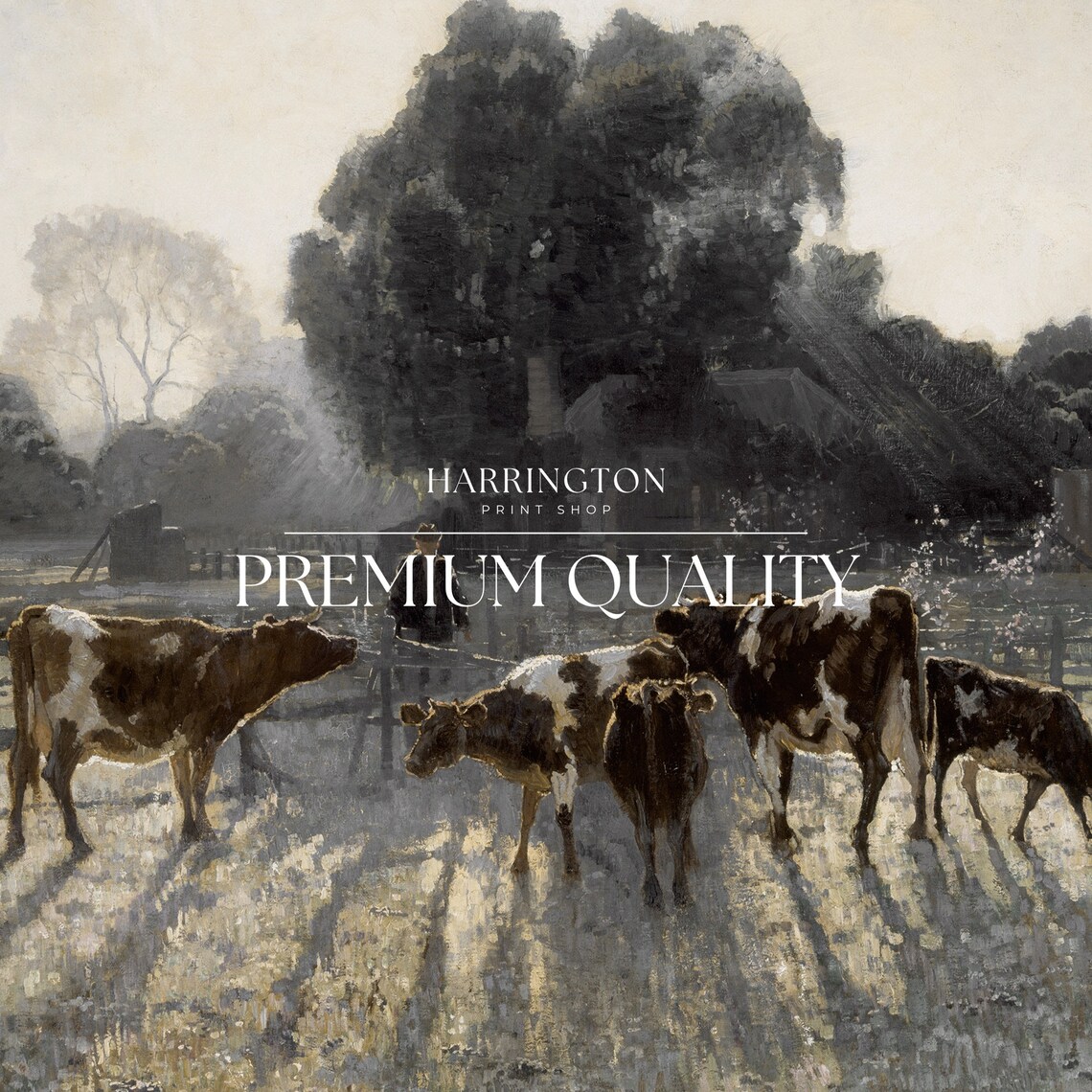 Cows in Morning Pasture Farm Fence Vintage Countryside Art Poster - Image 5