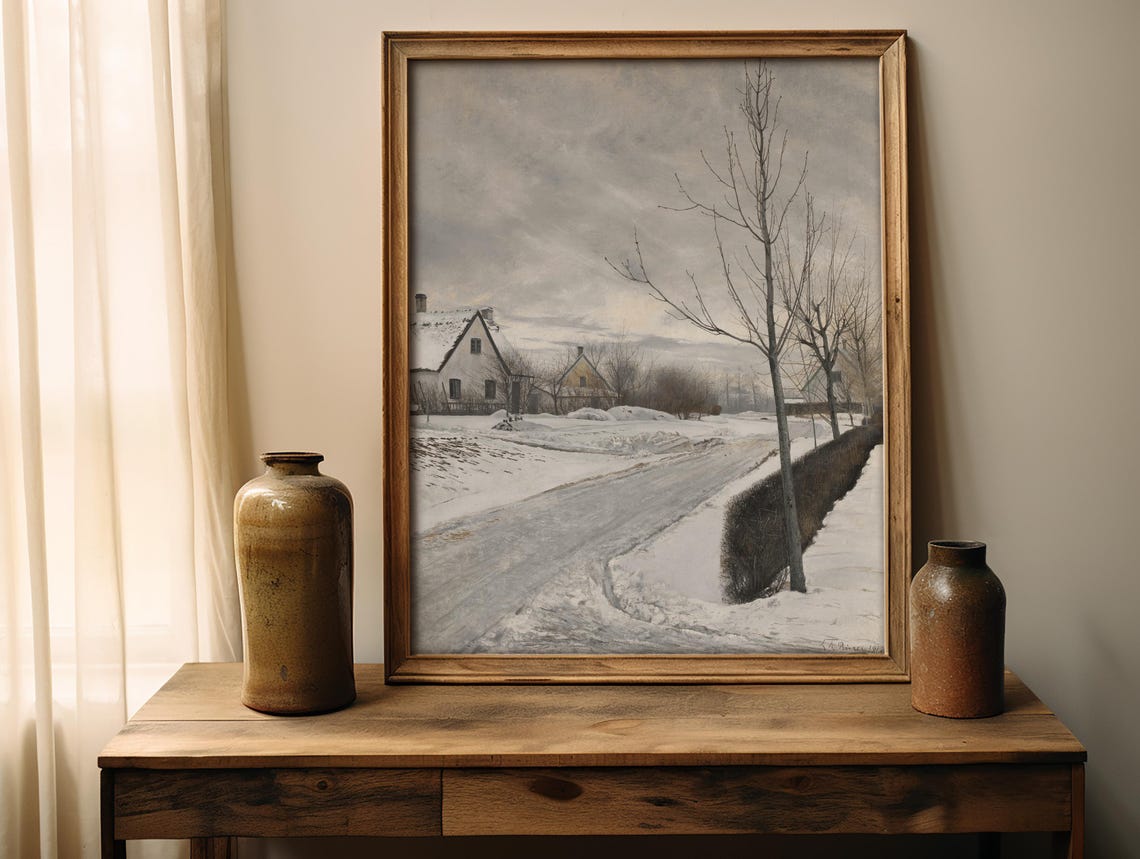 Vintage Farmhouse Winter Print Christmas Wall Decor Holiday Farmhouse Vintage Christmas Painting Farmhouse Decor Snowy Landscape Print - Image 4