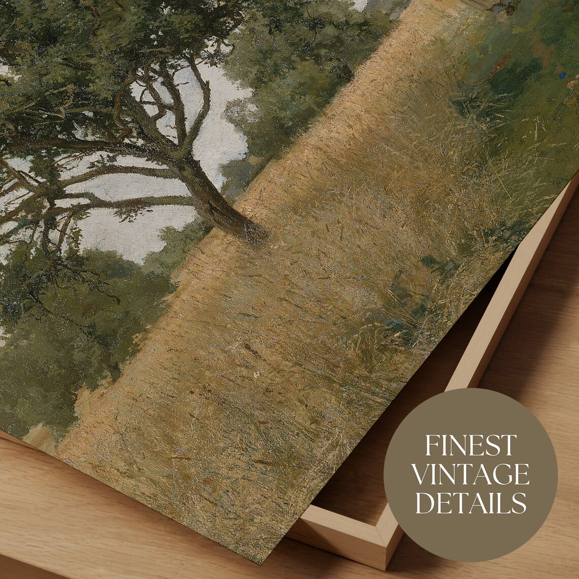 Peasant Woman Wheat Field Big Trees Golden Countryside Vintage Print - Image 5