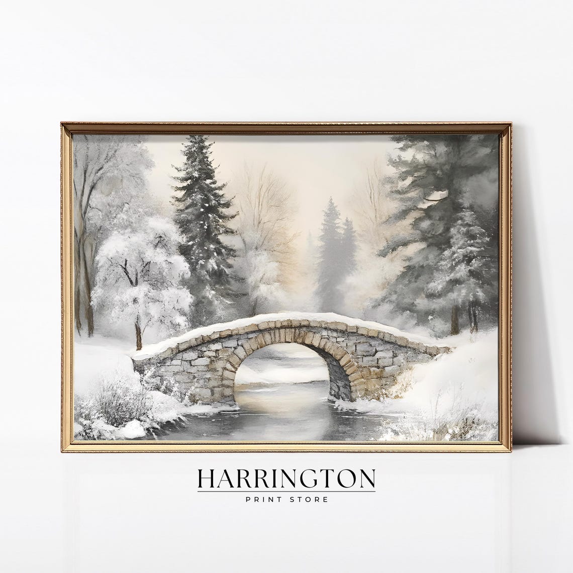 Vintage Farmhouse Winter Print Christmas Wall Decor Holiday Farmhouse Vintage Christmas Painting Farmhouse Decor Snowy Landscape Print