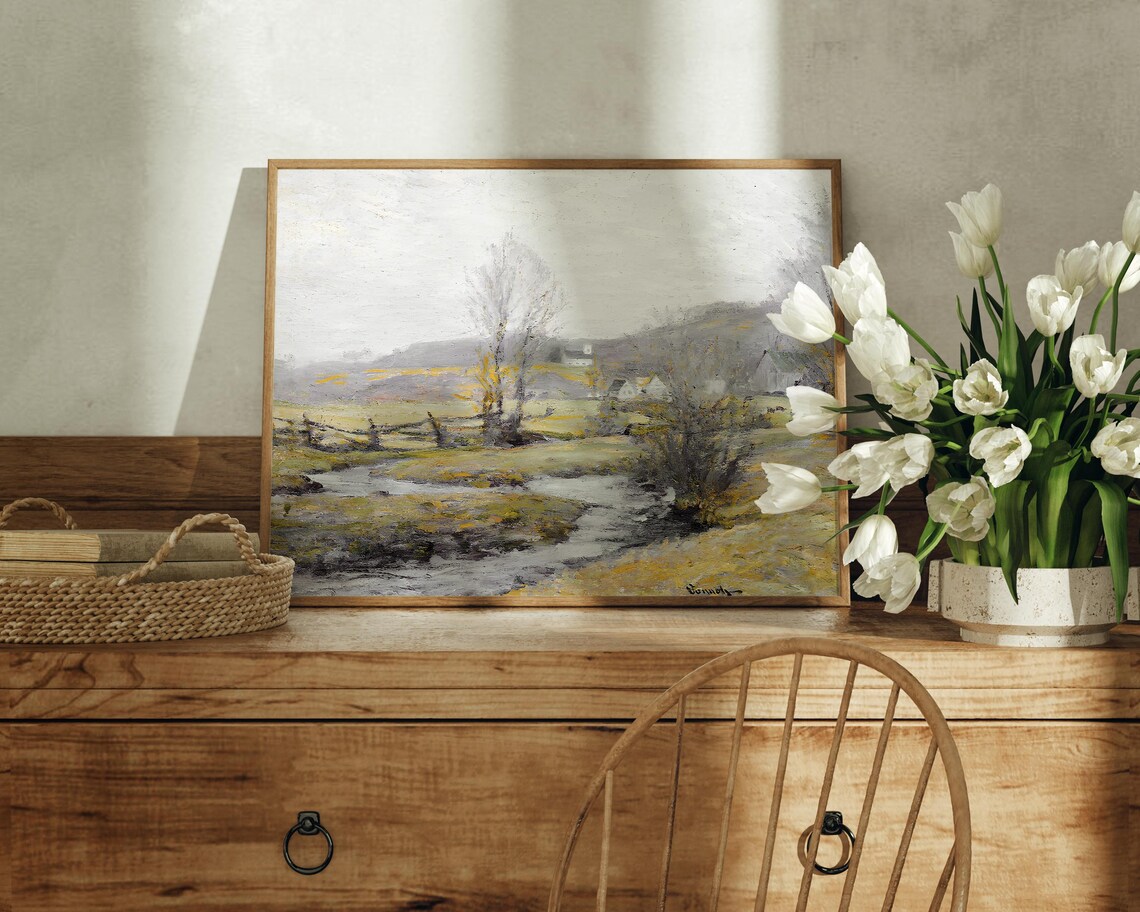 Golden Country Creek Farmhouse Rustic Landscape Vintage Art Poster - Image 5