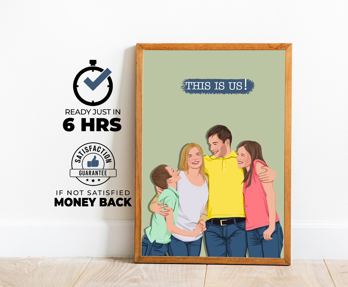 This Is Us Family of Four Illustrated Custom Portrait Poster