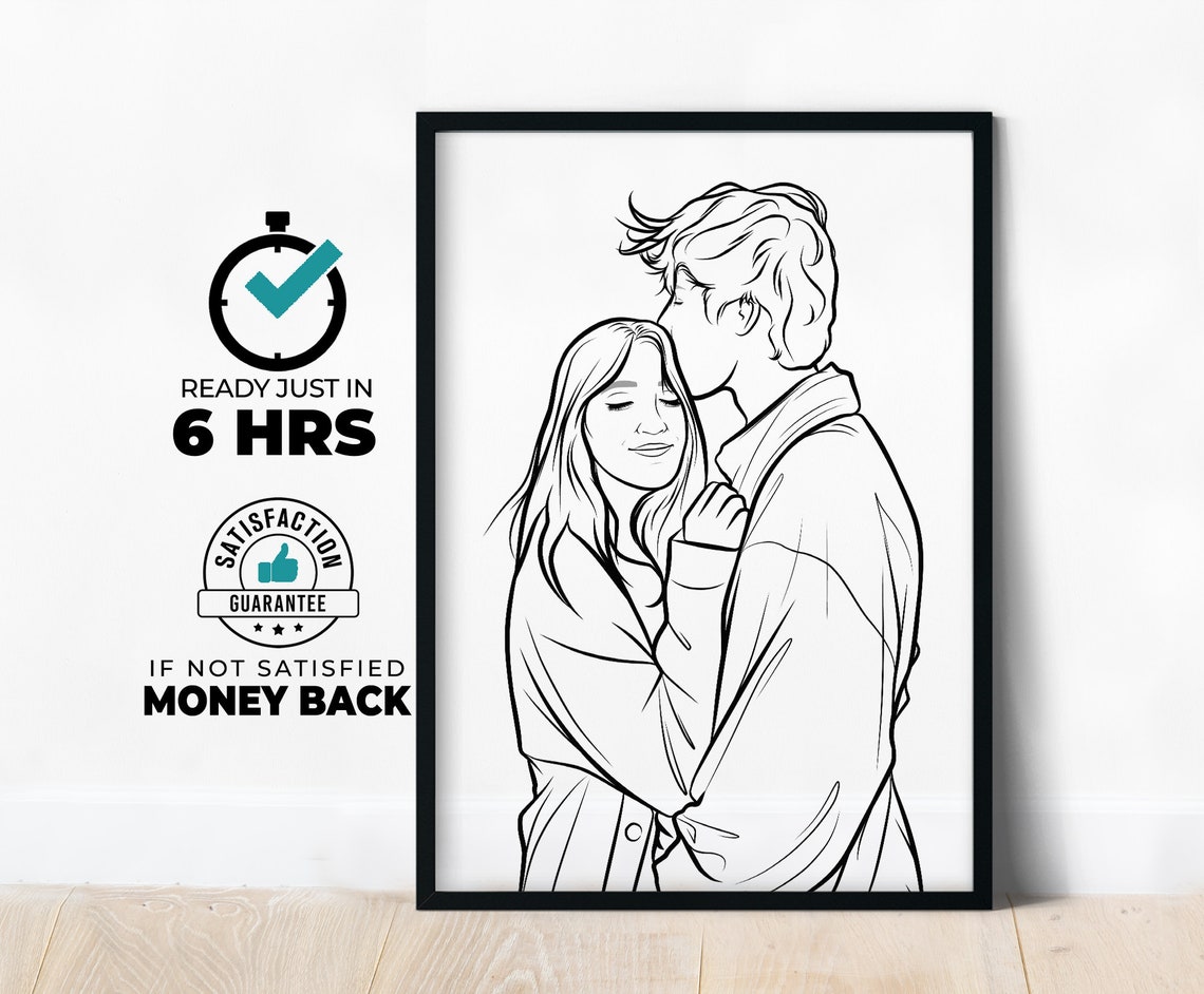 Embracing Couple Minimalist Black and White Line Art Gift Poster