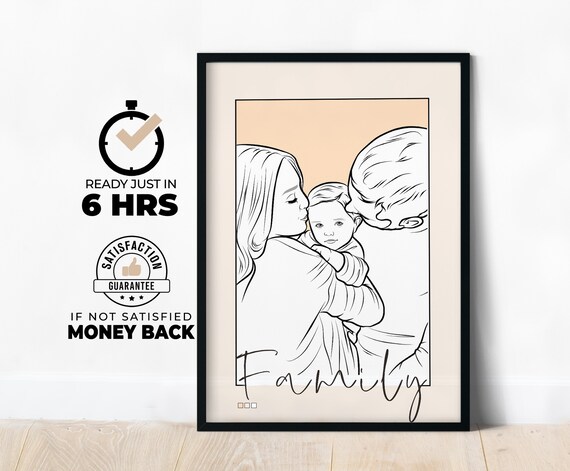 Custom One Line Family Portrait with a Baby Sketch Art Poster