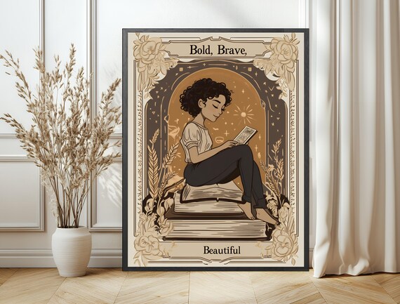 Bold Brave Beautiful Vintage Reader Cream Rose Frame Art Poster