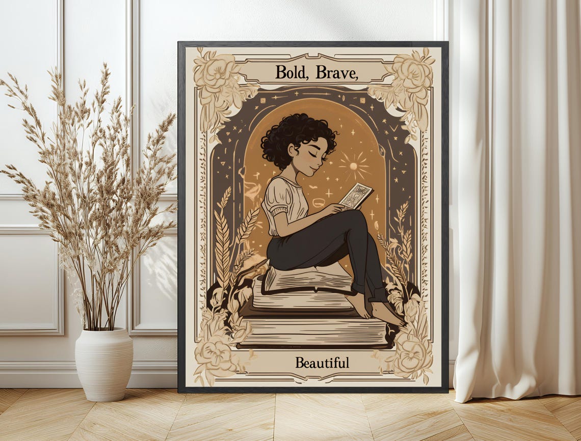 Bold Brave Beautiful Vintage Reader Cream Rose Frame Art Poster