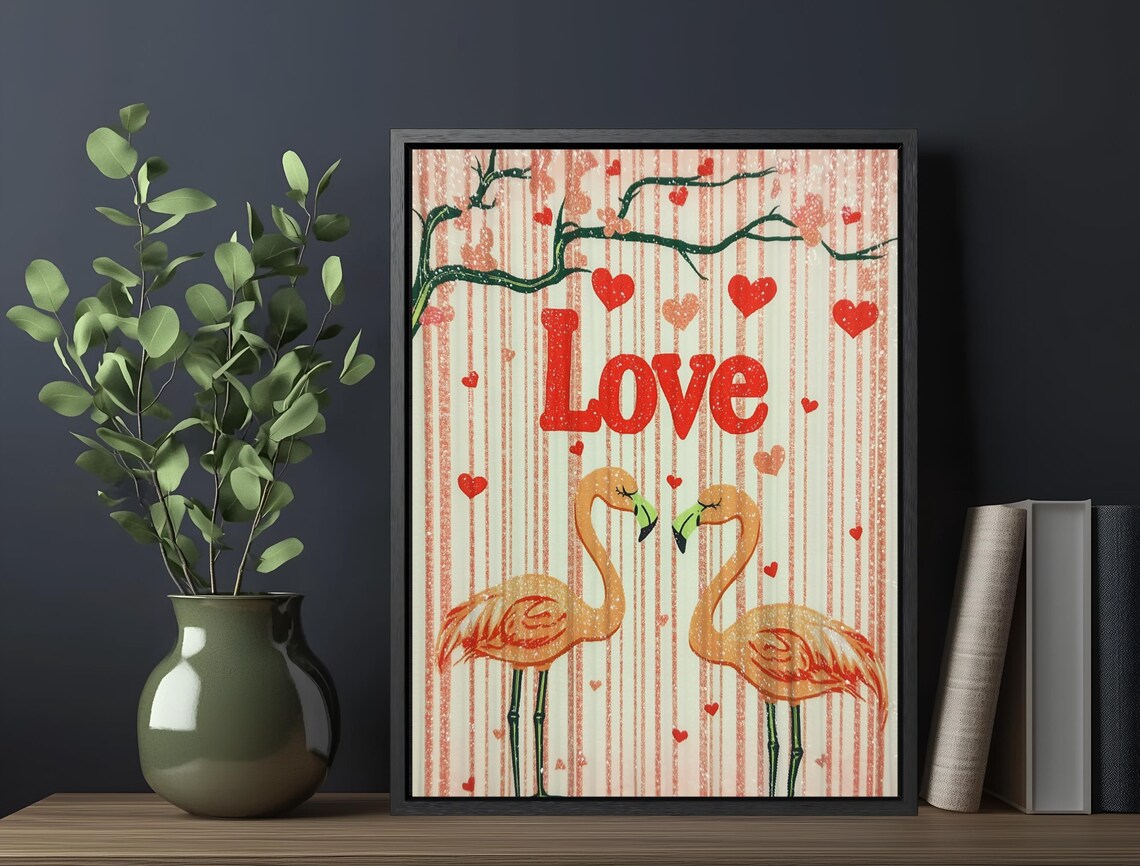 Flamingo Heart Necks Love Red Hearts Striped Valentine Art Poster - Image 6