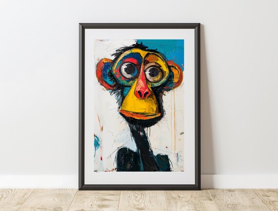 Colorful Abstract Monkey Face Pop Art Graffiti Style Bold Expressive Art Print