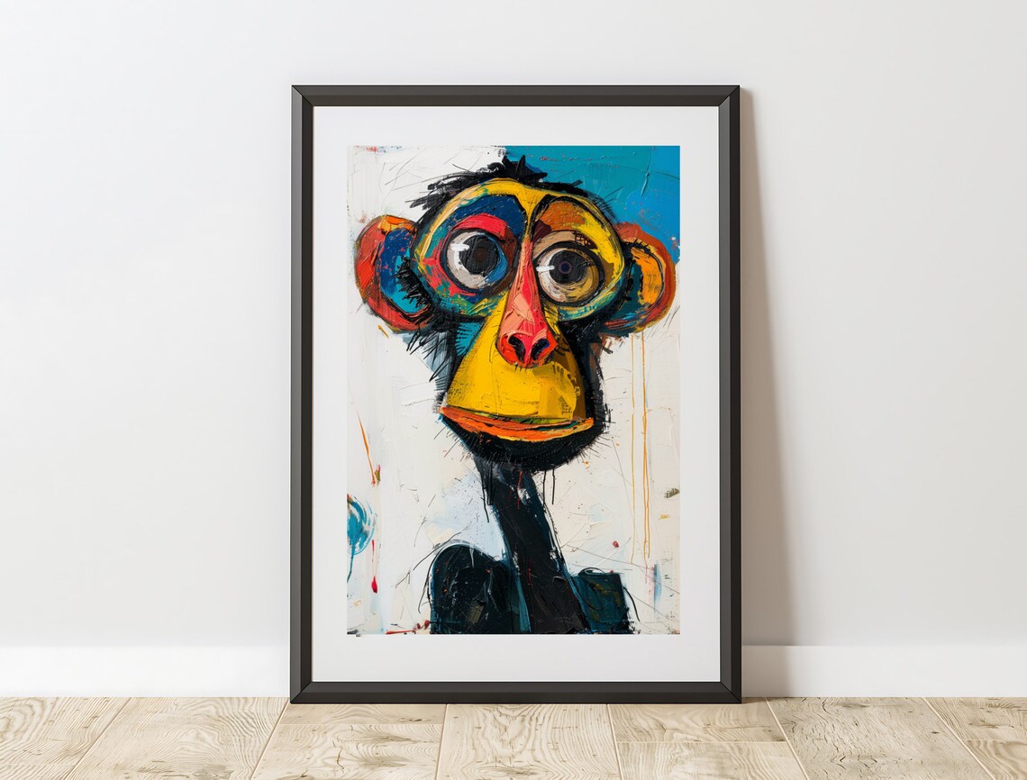 Colorful Abstract Monkey Face Pop Art Graffiti Style Bold Expressive Art Print