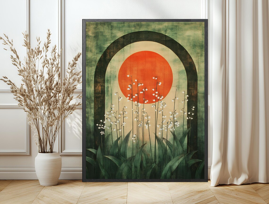 Lily of the Valley Red Sun Arch Vintage Botanical Flower Poster - Image 6