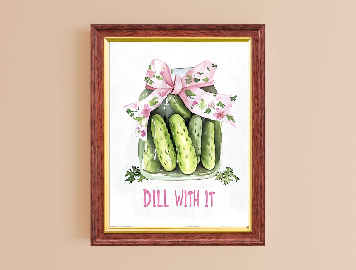 Cute Dill Pickle Jar Floral Bow Watercolor Pun Kitchen Poster - Image 2