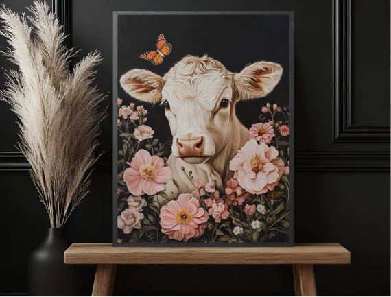 Highland Cow Wall Art Print Vintage Farm Animal Decor Cute Nursery Artwork For Kids Room Country Home Decor
