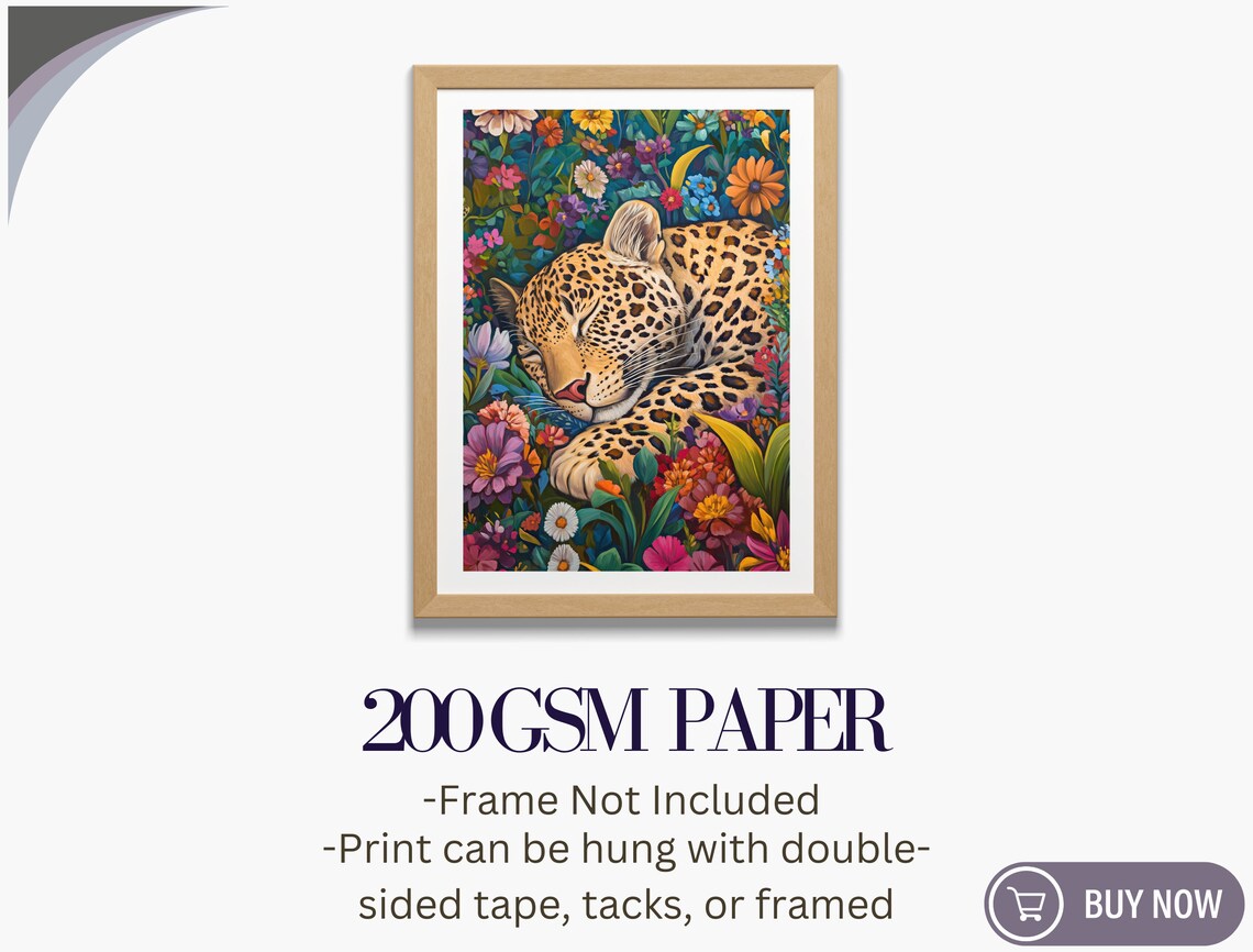 Sleeping Leopard Tropical Flower Garden Maximalist Jungle Animal Art Poster - Image 6
