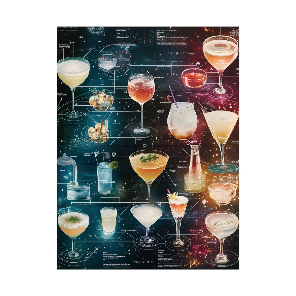 Retro Cocktail Recipe Chart Cosmic Blueprint Home Bar Mixology Guide Art Print - Image 4