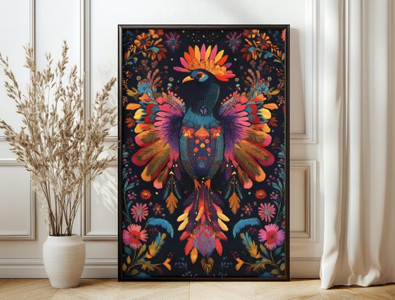 Dark Moody Maximalist Print Moody Vintage Decor Large Floral Bird Bold Colorful Wall Art For Home Office