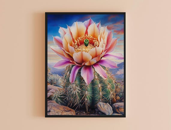 Cactus Wall Art Print Decor Vibrant Vintage Mexican Theme For Home Office Bold Succulent Painting Maximalist Botanical Decoration