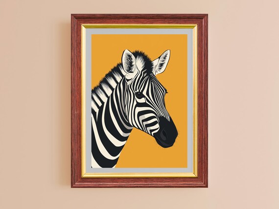 Zebra Portrait On Mustard Yellow Retro Preppy Animal Wall Art Poster