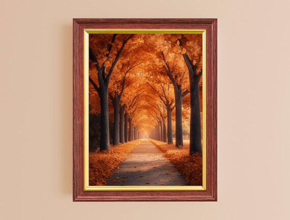 Autumn Tree Tunnel Orange Fall Foliage Pathway Nature Photography Poster