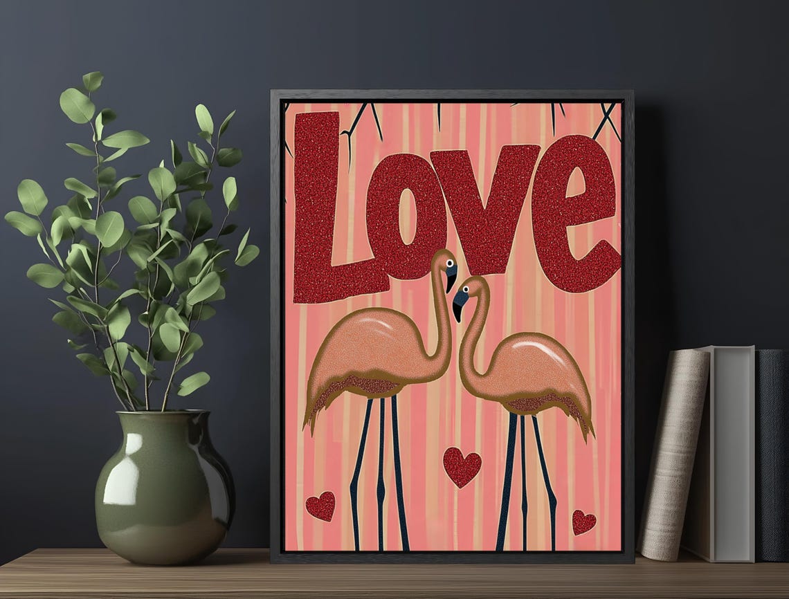 Love Flamingos Pink Hearts Glitter Typography Romantic Wall Art Poster - Image 6