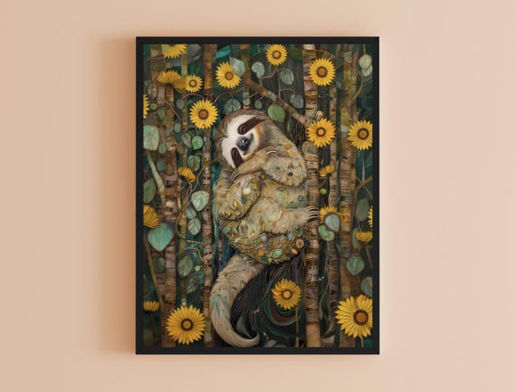 Vintage Print Sloth Art Cute Baby Animal Poster For Home Decor Vintage Home Art Gift Unique Wall Illustration