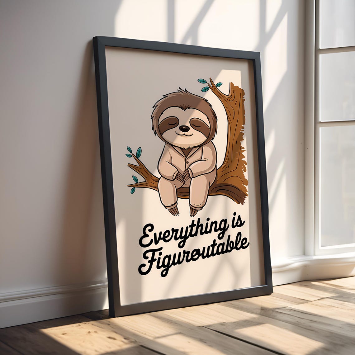 Everything Is Figureoutable Smiling Sloth Tree Quote Wall Poster - Image 3