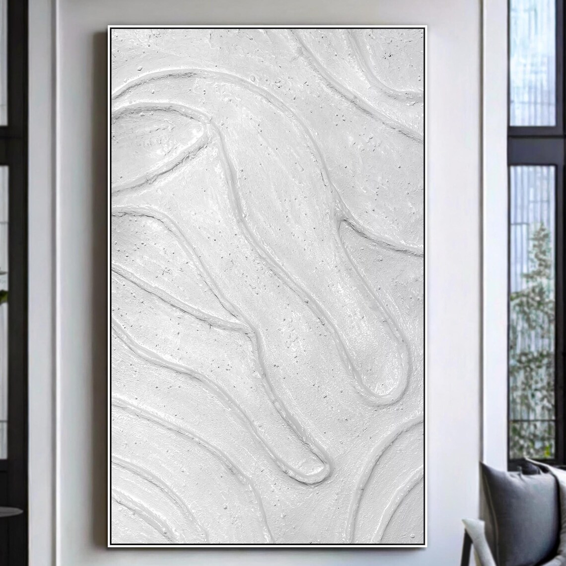 White Organic Flowing Line Wabi Sabi Minimalist Abstract Poster