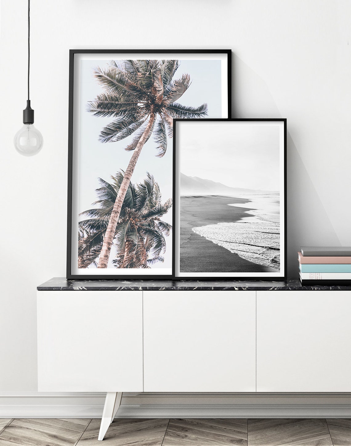Vintage Palm Tree Tops Against Pale Sky Tropical Photography Poster - Image 3