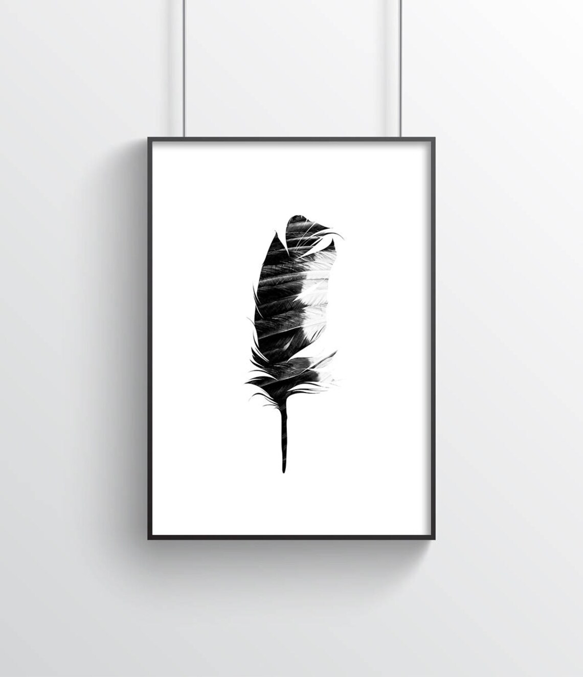 Boho Feather Art Print, Black and White Tribal Decor - Image 3