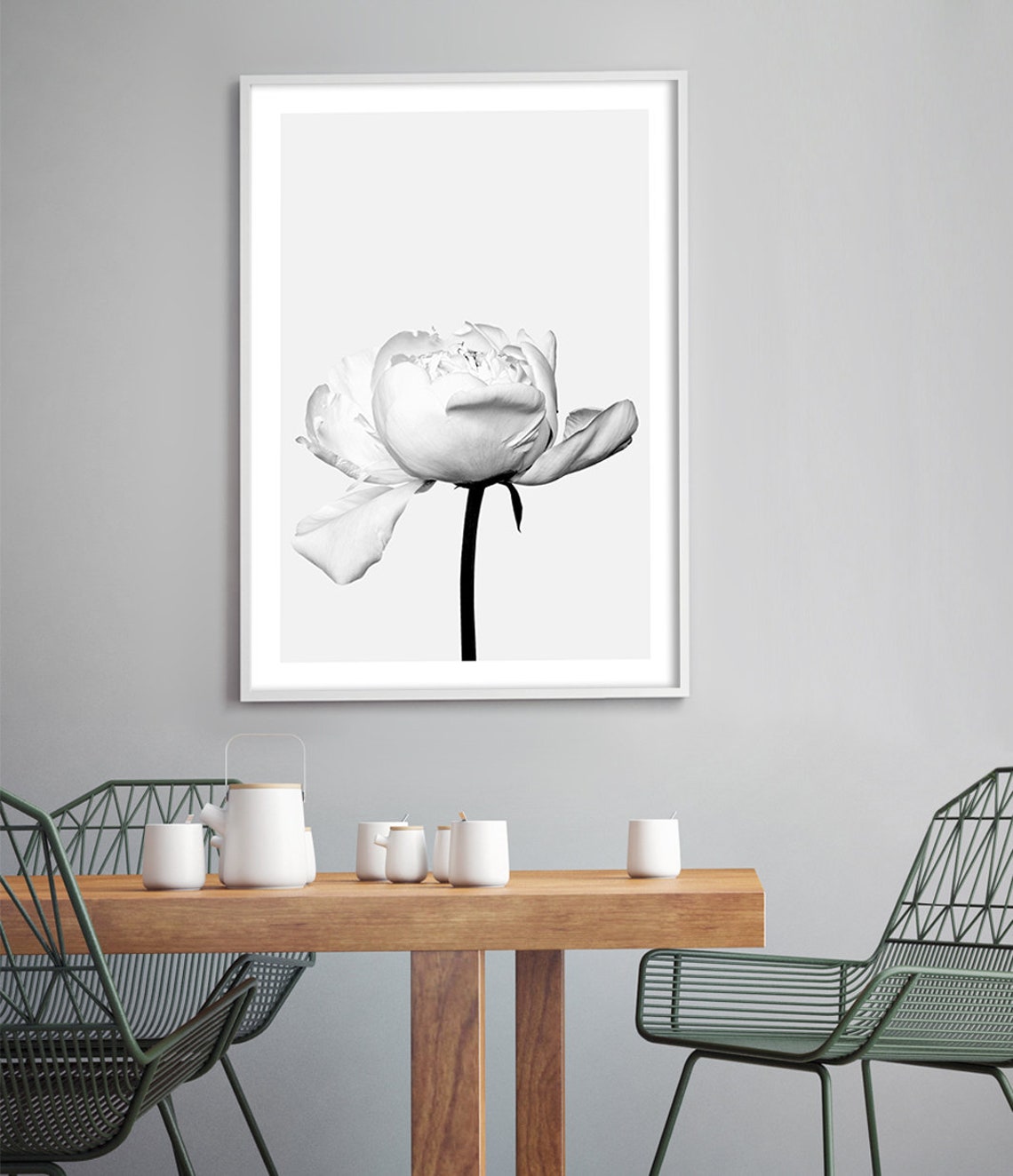 Black And White Peony Flower Botanical Photography Wall Art Poster - Image 3