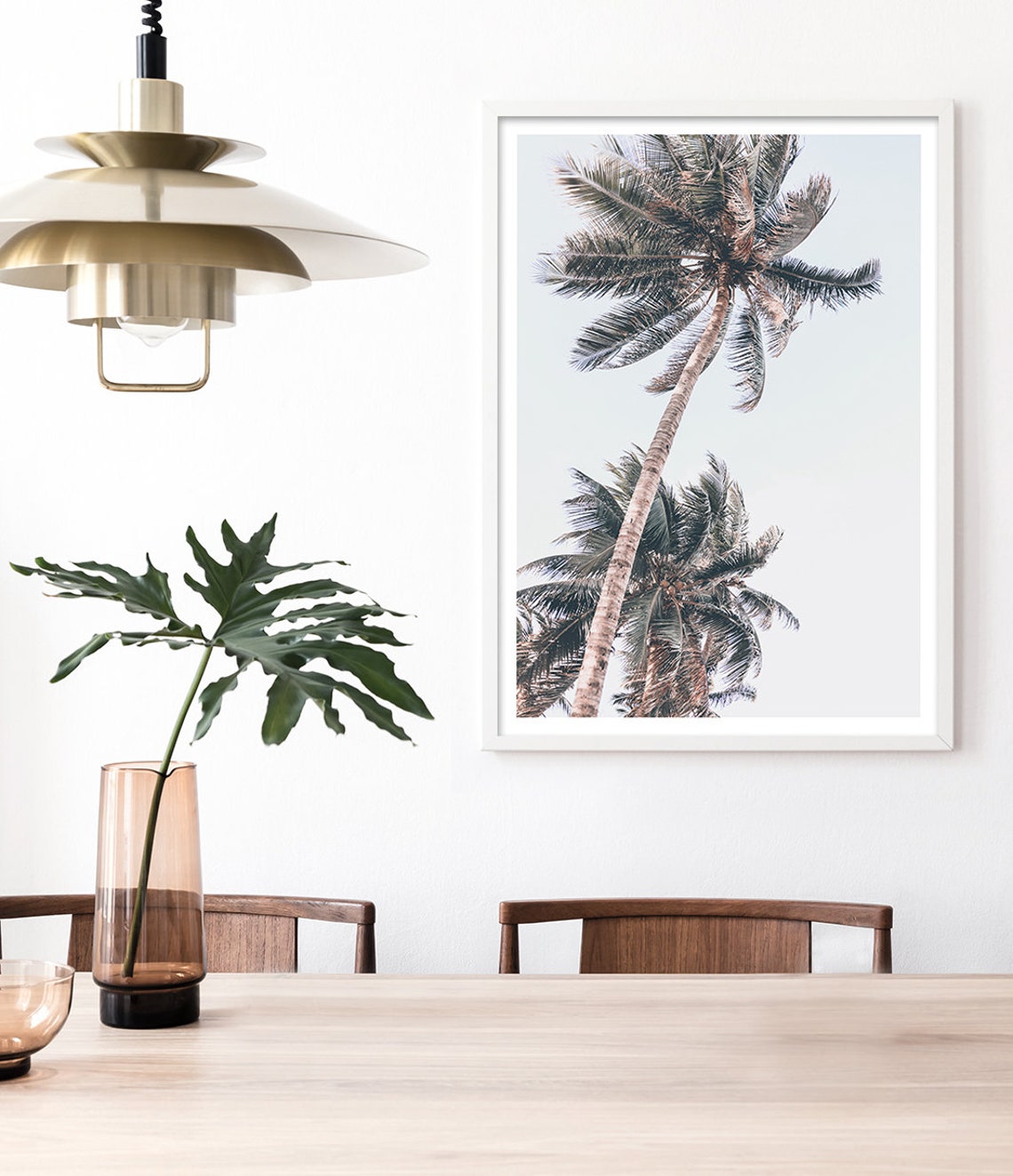 Vintage Palm Tree Tops Against Pale Sky Tropical Photography Poster - Image 2