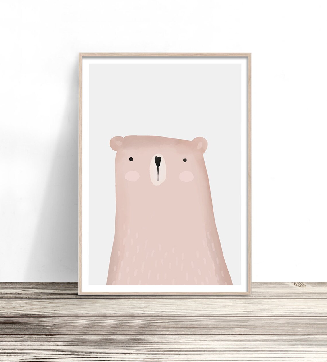 Blush Pink Bear Cute Nursery Baby Girl Room Soft Pastel Animal Art Print