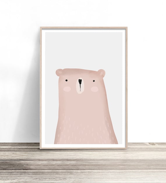 Blush Pink Bear Cute Nursery Baby Girl Room Soft Pastel Animal Art Print