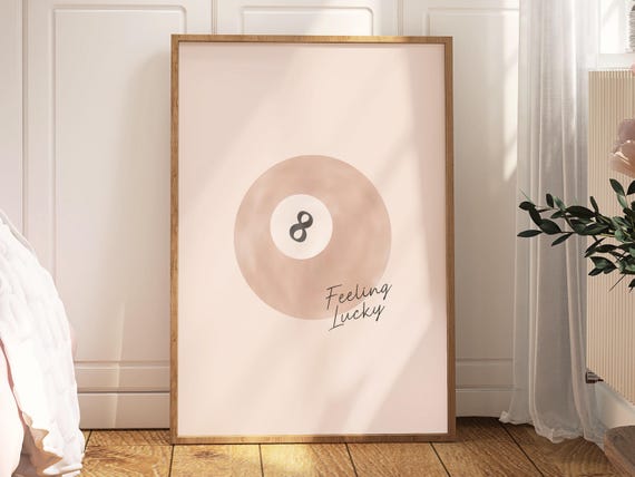 8 Ball Wall Art Retro Pool Ball Print Feeling Lucky Poster Rose Pink Preppy Wall Decor Trendy Watercolor Artwork Bar Cart Art