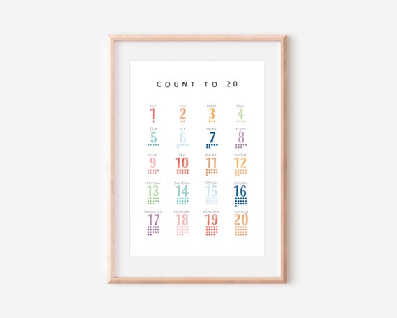 Count To 20 Numbers Poster, Montessori Nursery Decor